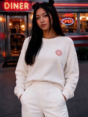 If It Were Me Cropped White Donut Sweater Chic Cozy Knit Size M
